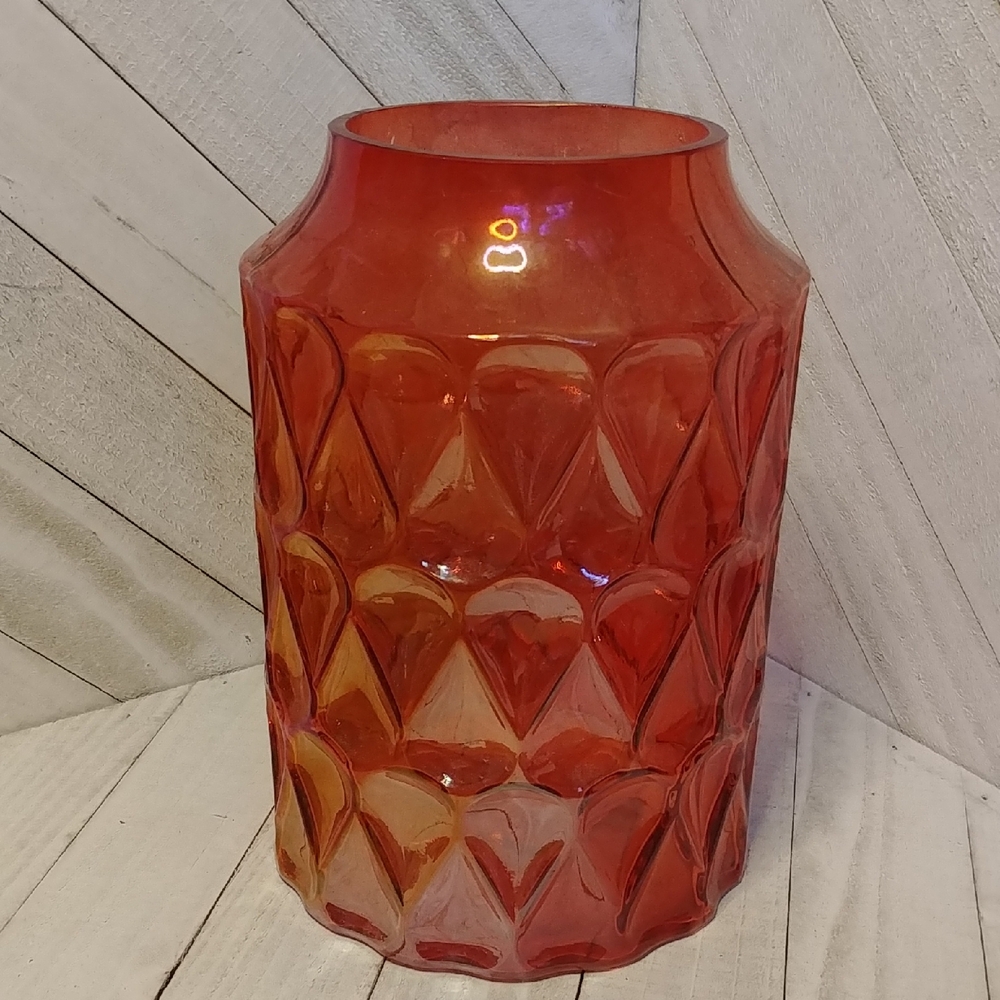 Iridescent Red/Pink Glass Vase
